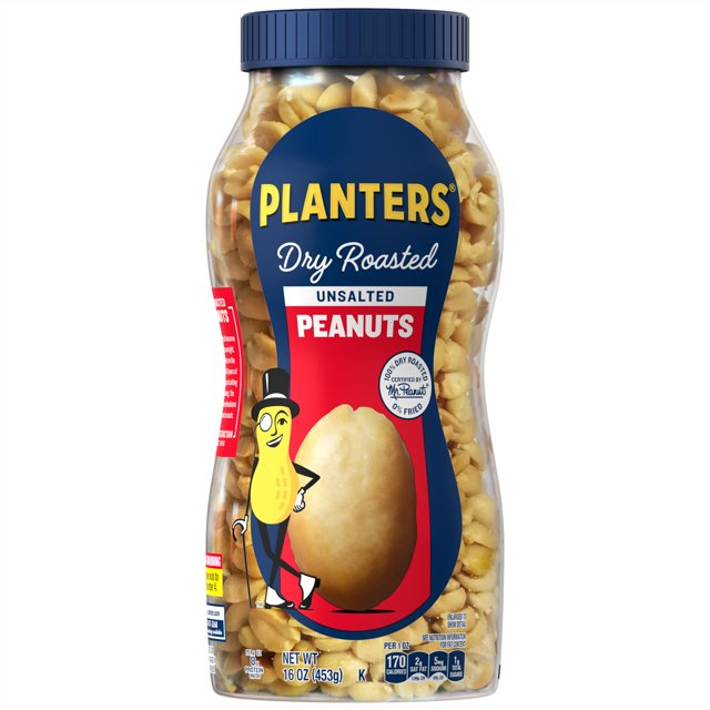 PLANTERS Unsalted Dry Roasted Peanuts, 16 oz Jar