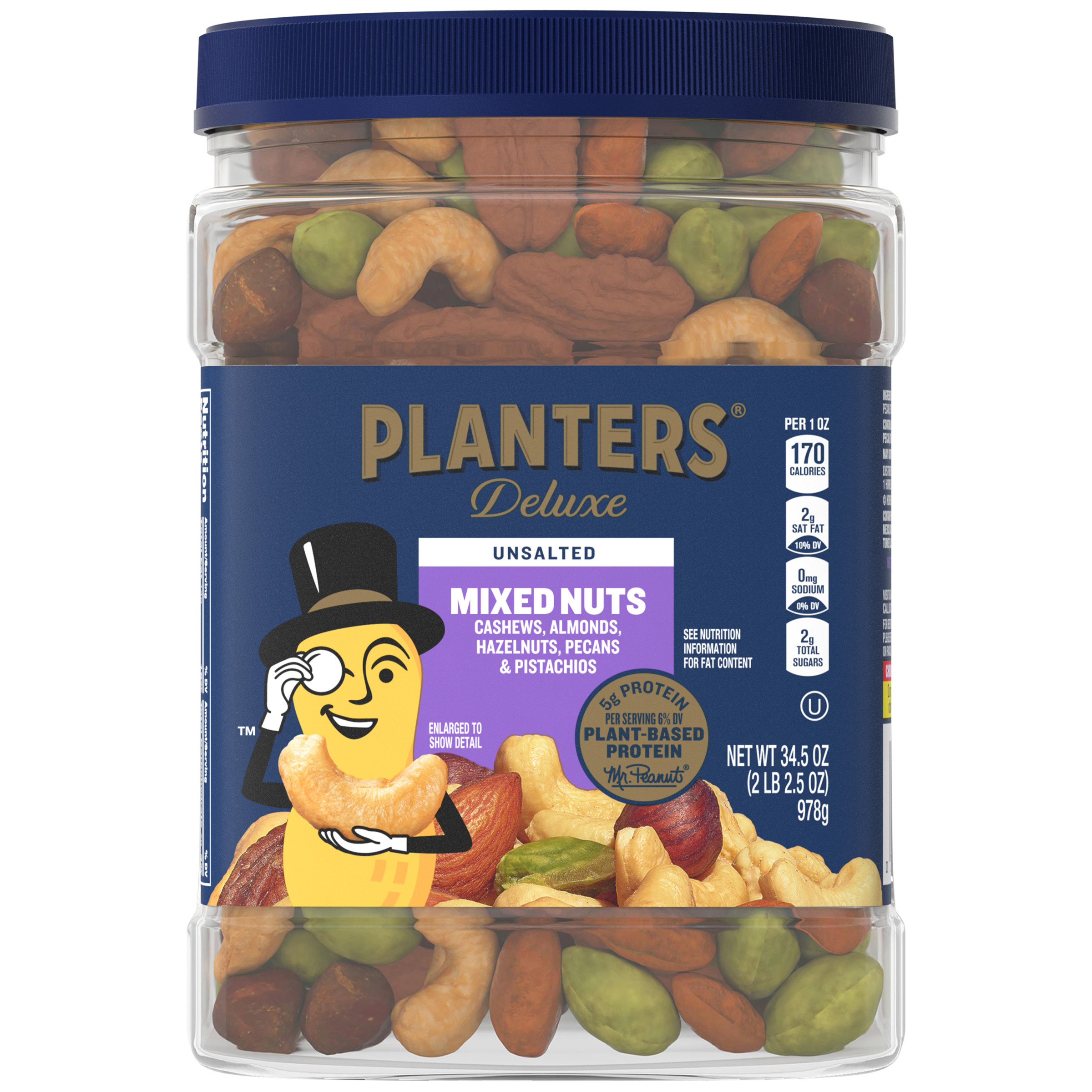 PLANTERS Unsalted Premium Blend Cashews, Almonds, Hazelnuts, Pecans Pistachios, 2.16 lb