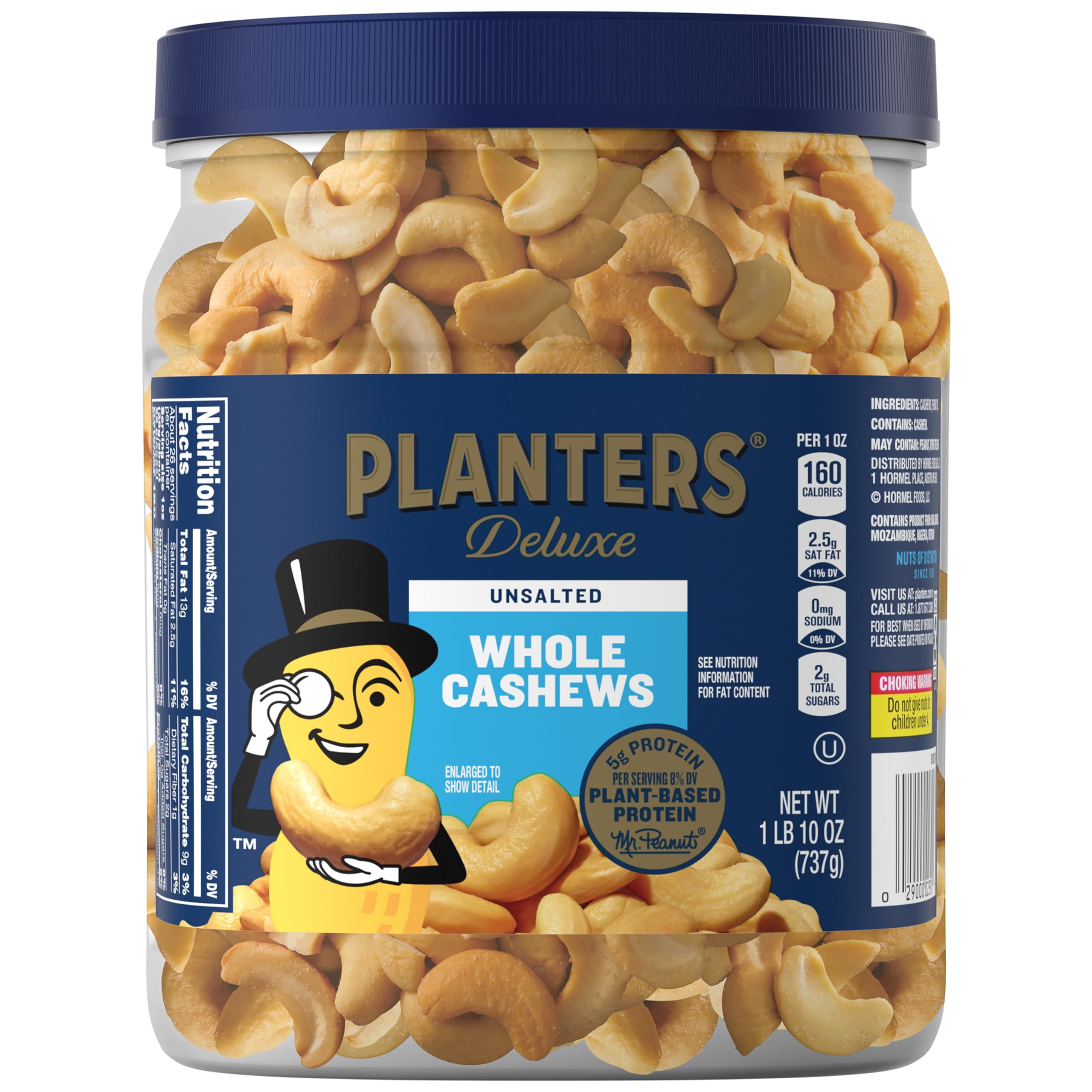 PLANTERS Unsalted Premium Cashews RE32163 lb Canister