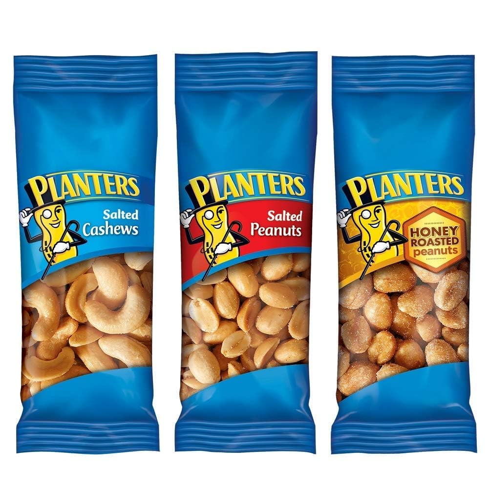 PLANTERS Variety Pack, Salted IEF31 Cashews, Salted Peanuts & Honey Roasted Peanuts, On-the-Go Nut Snacks, Individually Packed Snacks, Mixed Nuts, Kosher, (36 Count)