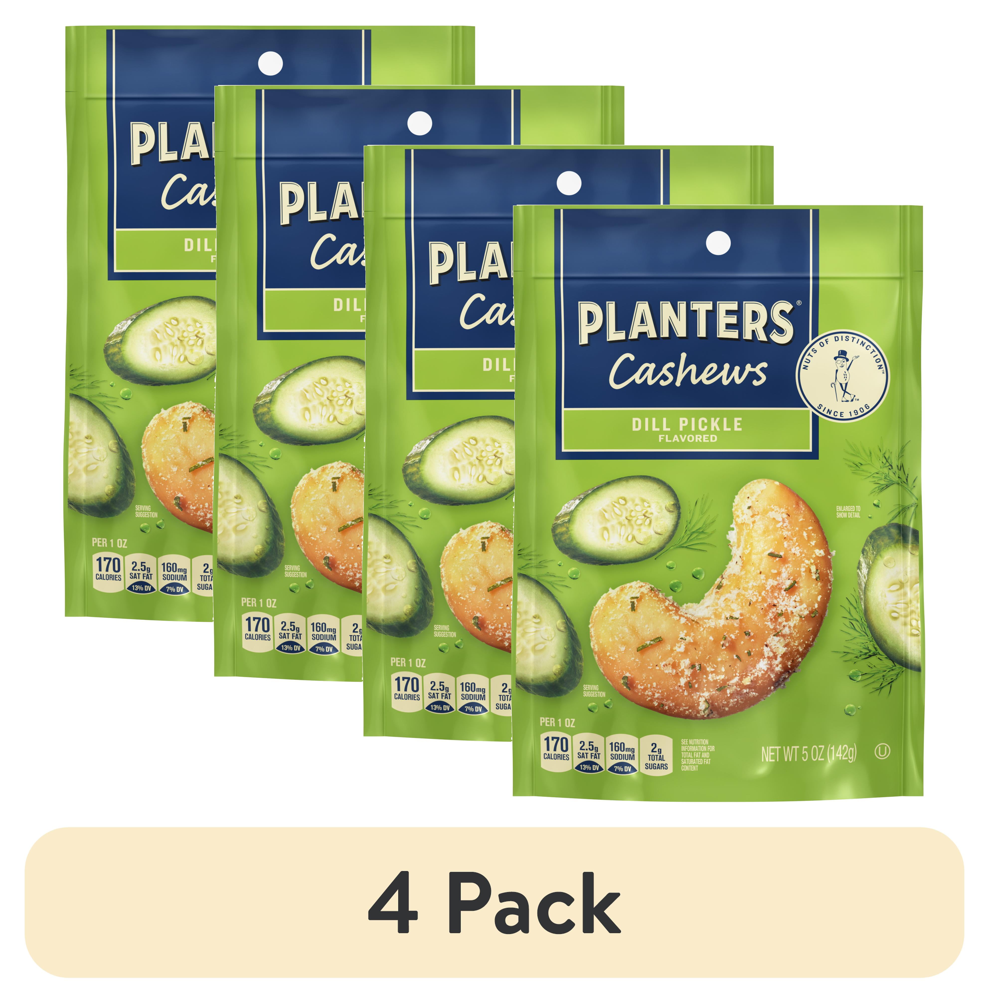 (4 pack) PLANTERS Whole Cashews Dill Pickle Flavored, Party Snacks, 5oz