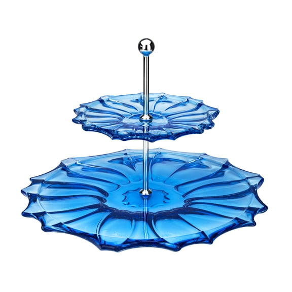 PLANTICA 2-Tier Cake Stand, BLUE-Sprayed 8.5"-Height 14"-Dia. Bottom Plate 8"-Dia. Top Plate