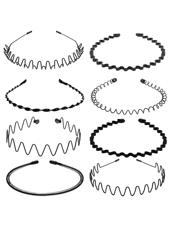 2026 New 8 Pcs Metal Headbands for Men Women Hair Bands Zig Zag Headbands Black Headbands for Face Washing Sport Workout Yoga for Running,Gym,Cycling,Hiking,Fitness