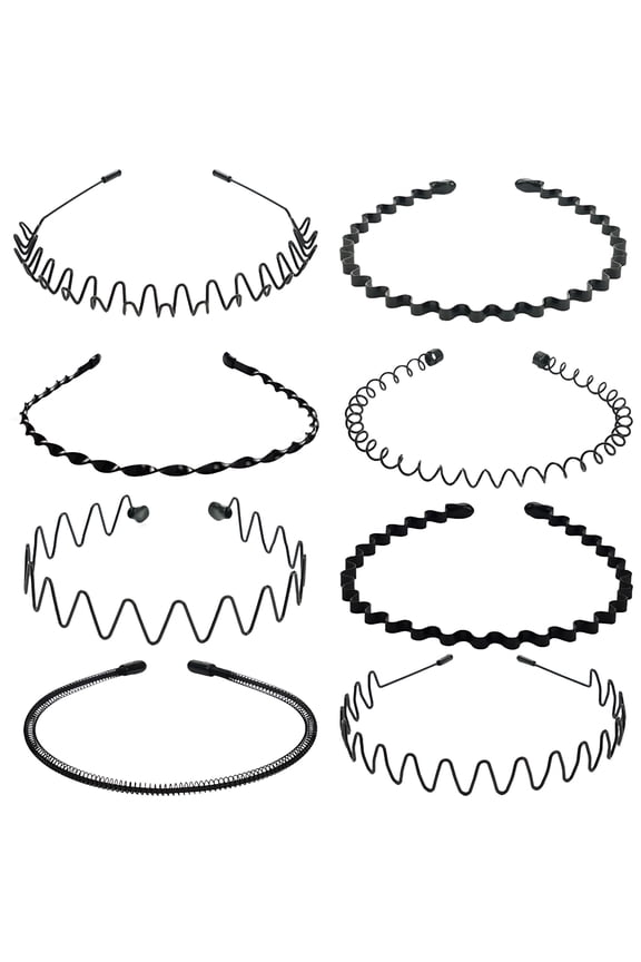 2026 New 8 Pcs Metal Headbands for Men Women Hair Bands Zig Zag Headbands Black Headbands for Face Washing Sport Workout Yoga for Running,Gym,Cycling,Hiking,Fitness