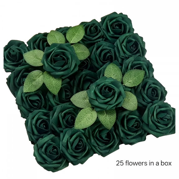 PLANTORA 2026 New Emerald Green Roses 25Pcs Artificial Flowers Rose Green Roses Real Foam Rose with Stems for Diy Artificial Flower Arrangement Decoration,1 Box of Simulated Flowers