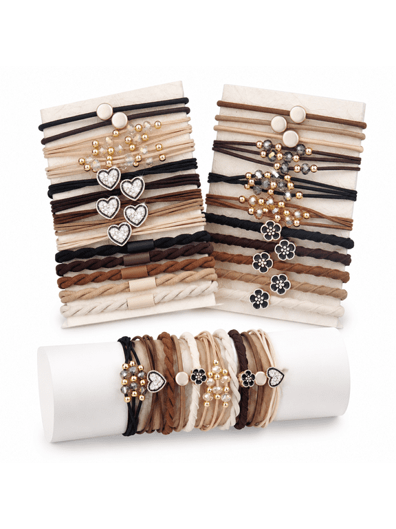 25 Pcs Boho Hair Ties for Women,5 Styles Cute Hair Tie Bracelets for Thin&Thick Hair/Pony Tails,No Damage Elastics No Damage Hair Ties for Women
