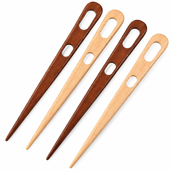 PLANTORA 4 Pcs Nalbinding Needle,Professional Rug Needle Weaving Tool Wood Multipurpose Large Two-Eyed Nalbinding Needles for Weaving Knitting Handmade Binding Tool,2 Colors