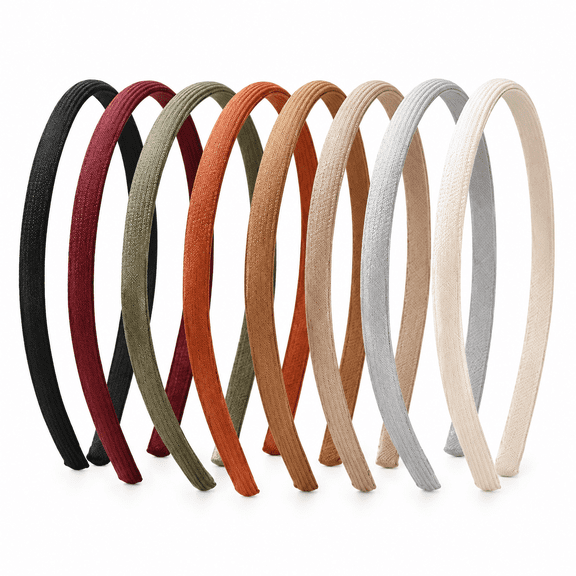 PLANTORA 8 Pack Thin Headbands For Women Girls, No Headache Pressure Comfortable Headbands for Women, Non Slip Neutral Colors Soft Fabric Skinny Narrow Hairbands Head Bands