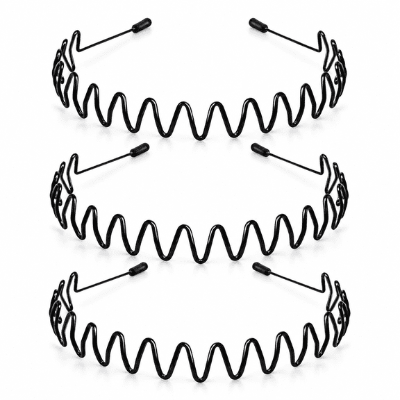 PLANTORA Metal Headband for Men,Adjustable Wavy Zigzag Hair Bands,Non-Slip Elastic Metal Hair Band for Sports,Workout,Running&Yoga,Daily Hair Management (3 Pack)