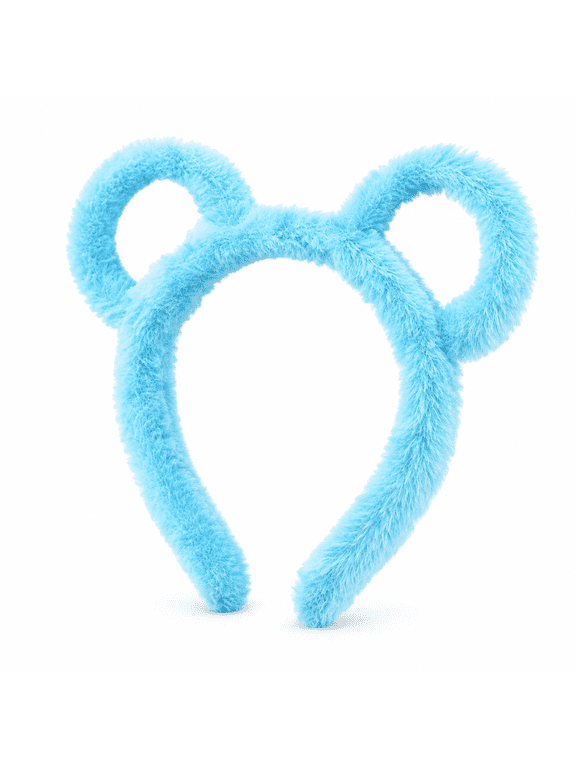 Winter Bear Ears Headband Women Cartoon Makeup Hair Hoop Party Accessory Blue Bear Ears