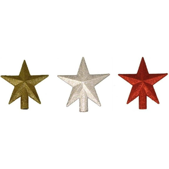 PLASTIC GLITTERED STAR TREETOP SET OF 3