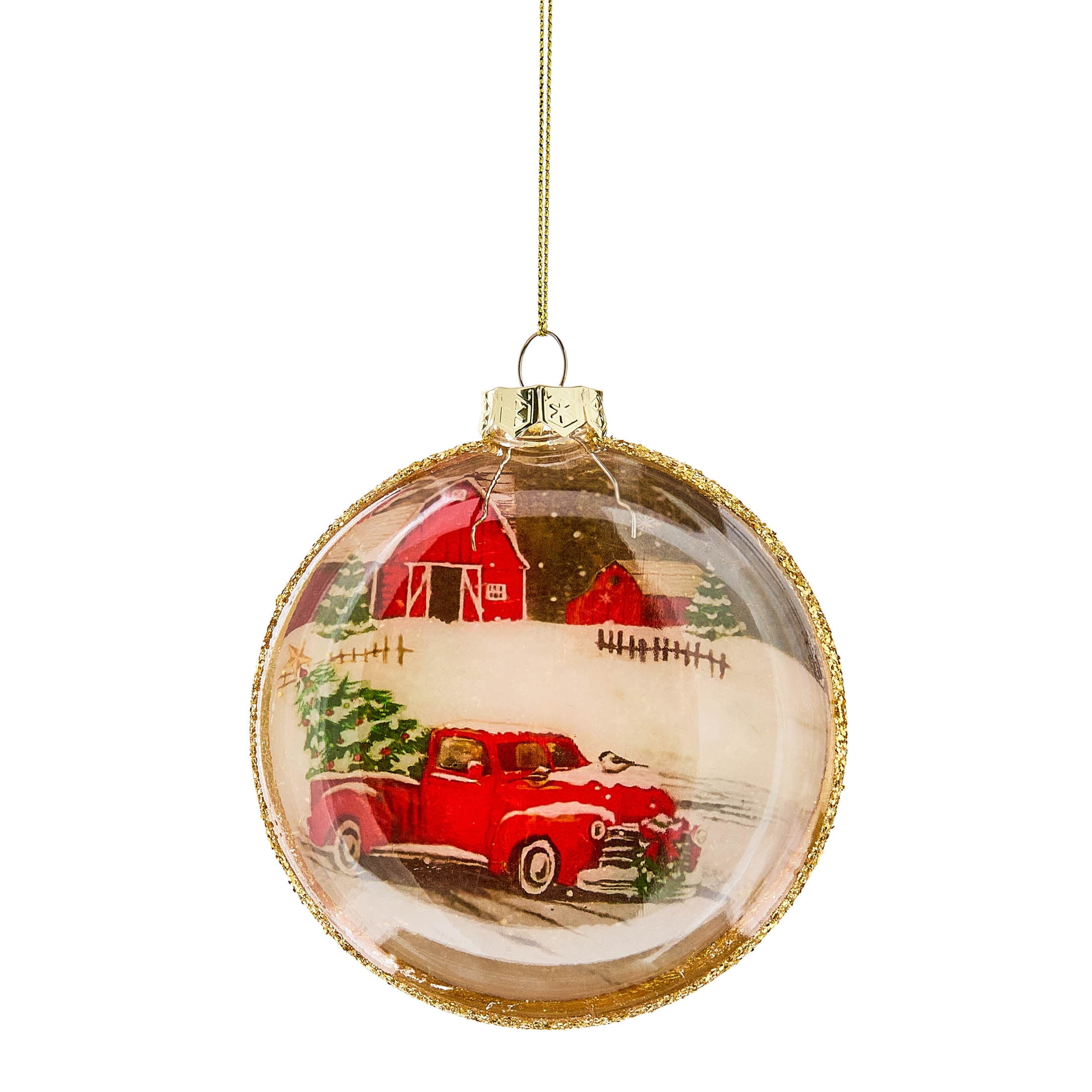 Red Truck Farm Scene Ball Christmas Ornament, 4", by Holiday Time