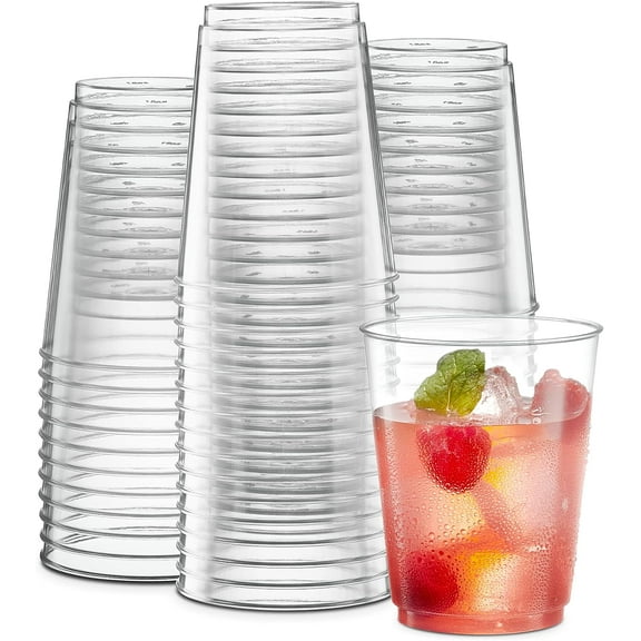 PLASTICPRO 10 Oz Disposable Cups Plastic Tumblers Party Cups Clear, 50-Pack