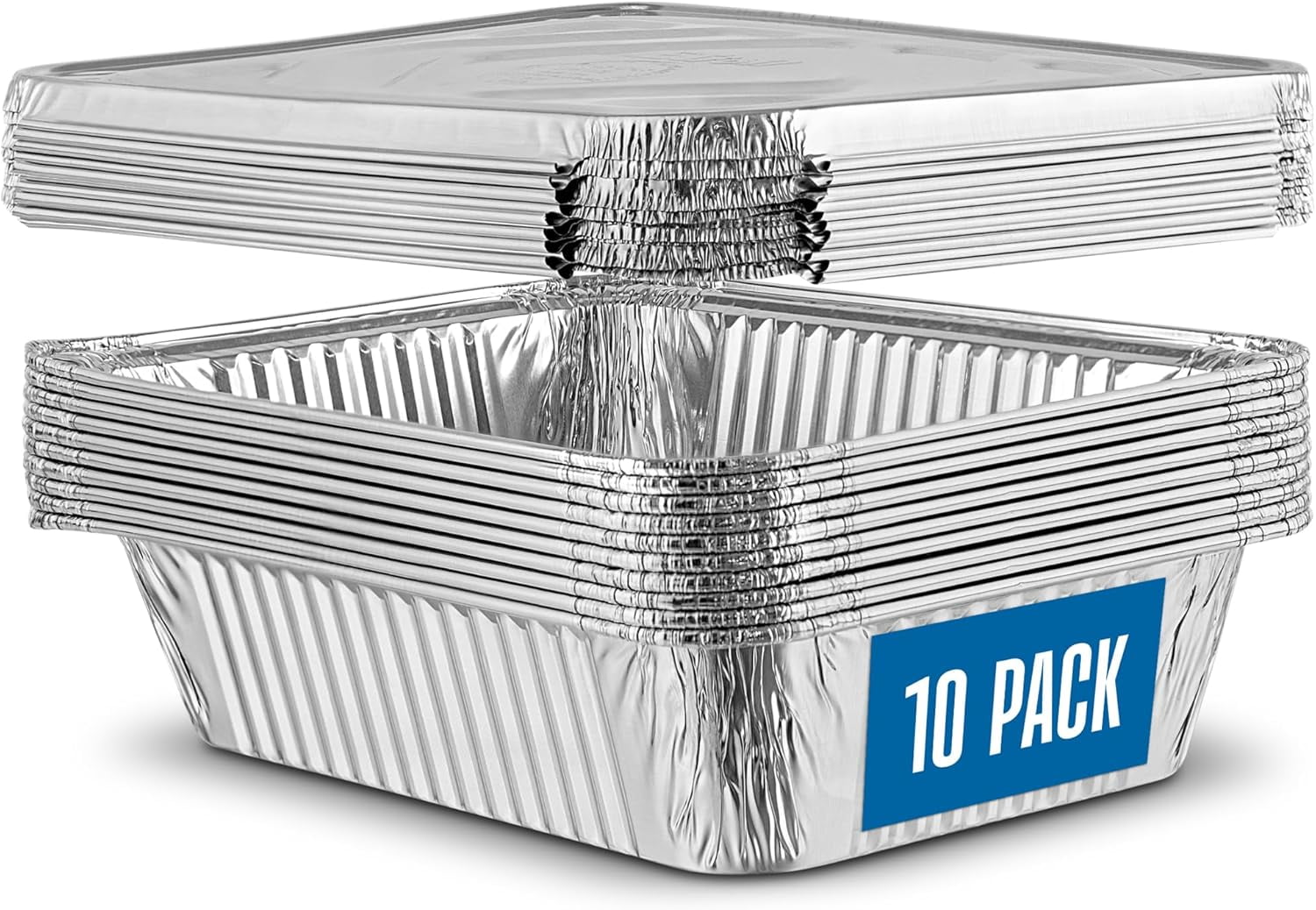 10 Pack Aluminum Pans 6.5'' x 9" Disposable with Covers Heavy Duty 2.25 lb Foil for Baking and Cooking