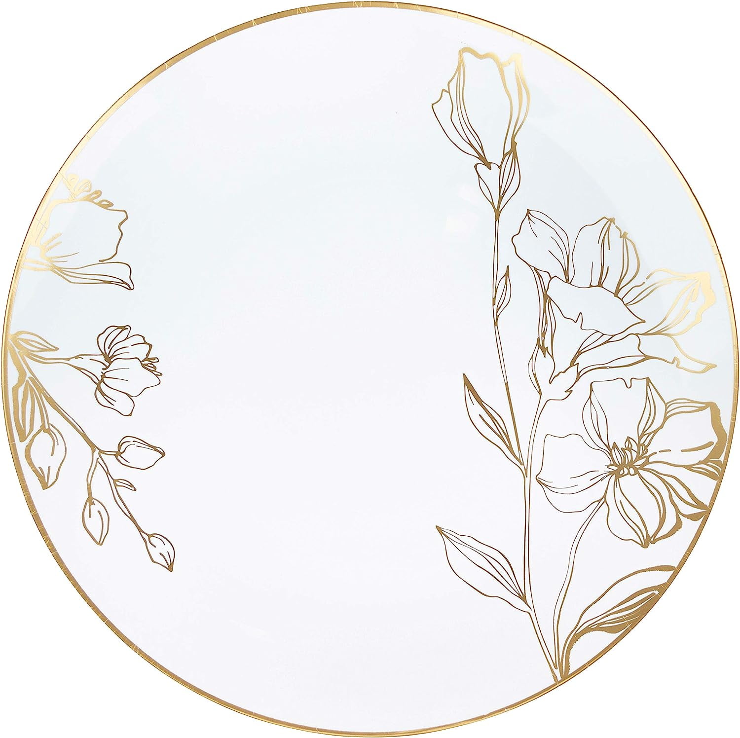 PLASTICPRO 10” White & Gold Disposable Plates Floral Fancy Plastic