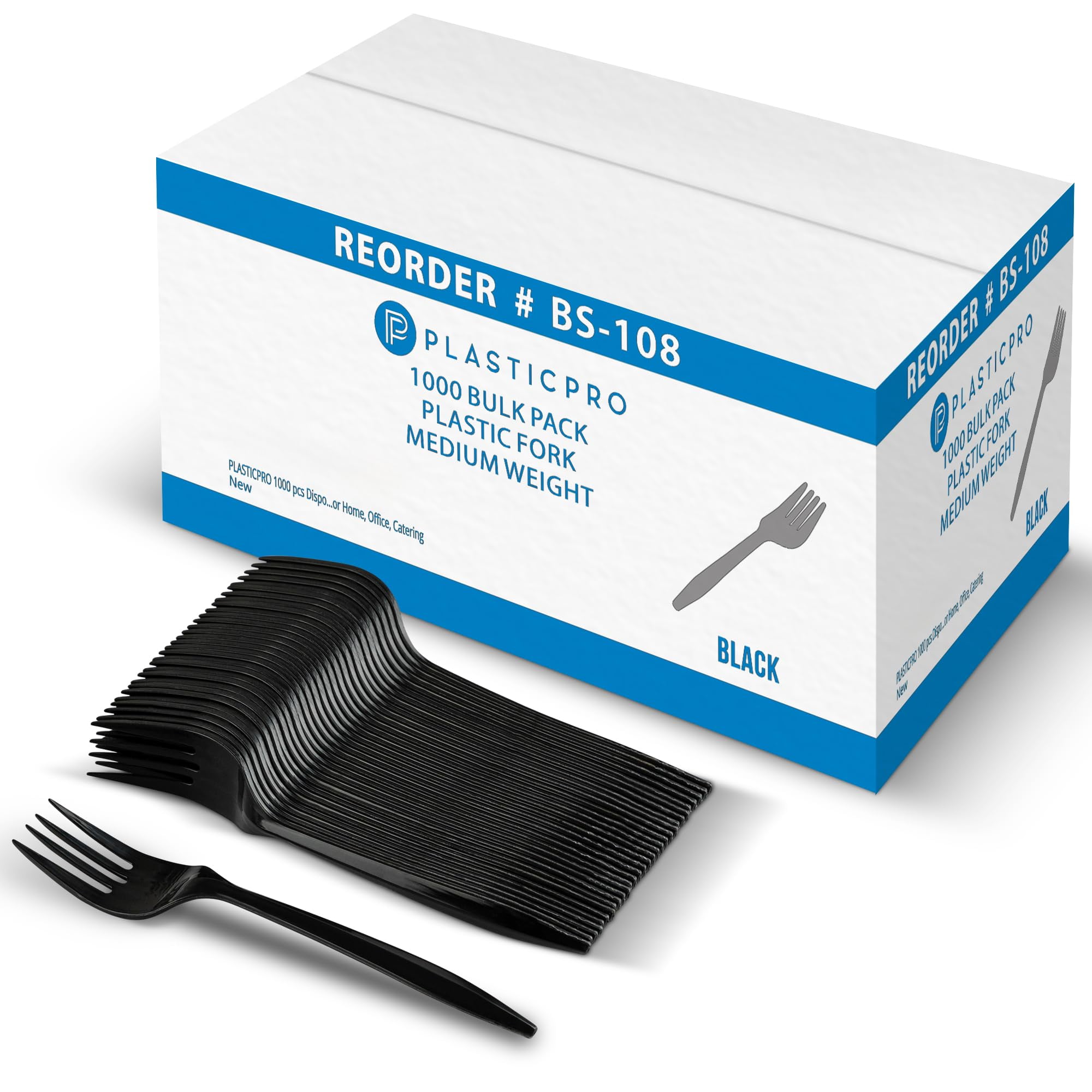 PLASTICPRO 1000 pcs Disposable Plastic Forks Bulk Pack Black Plastic