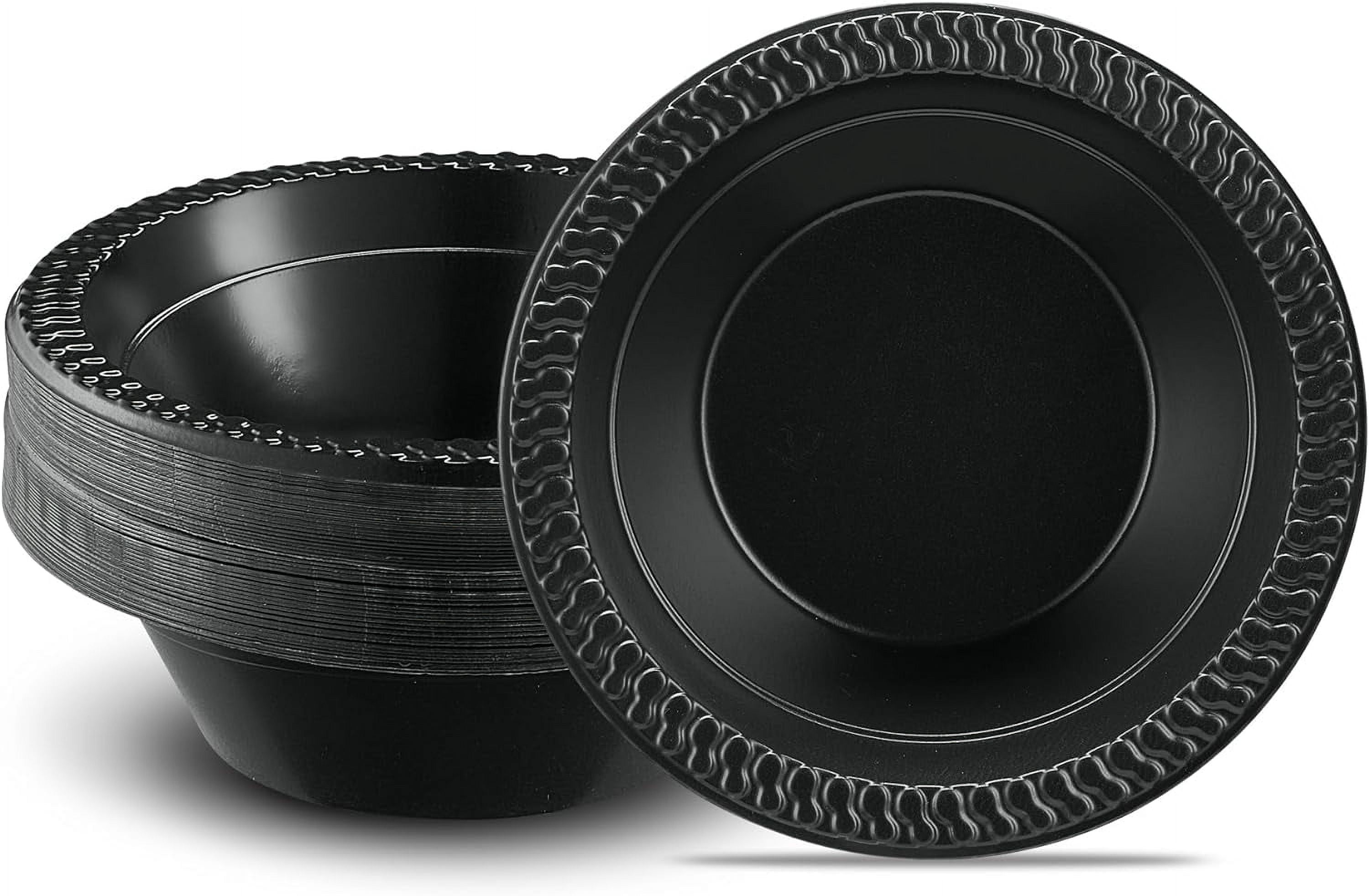 PLASTICPRO 12 Oz Black Plastic Bowls Round Disposable Microwavable Bowls,  100-Pack