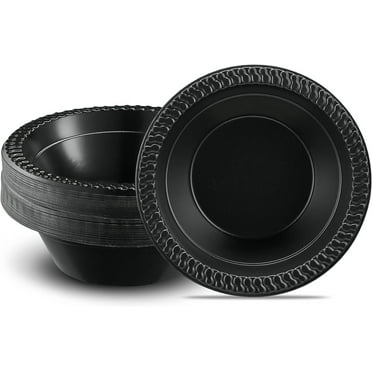 PLASTICPRO 12 Oz Black Plastic Bowls Round Disposable Microwavable Bowls, 100-Pack