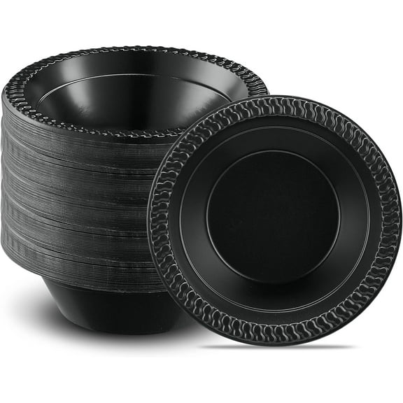 PLASTICPRO 12 Oz Black Plastic Bowls Round Disposable Microwavable Bowls, 200-Pack