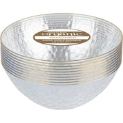 PLASTICPRO 12 Oz Hammered Plastic Bowls Disposable Soup Bowls, Hammered Clear with Gold Rim 30-Pack
