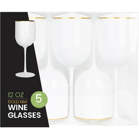 PLASTICPRO 12 Oz Plastic Wine Glasses 5-Pc Disposable Wine Glasses Drinking Set