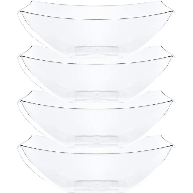 PLASTICPRO 128 Oz Disposable Serving Bowls Clear Plastic Square Snack Bowls, 4Pack