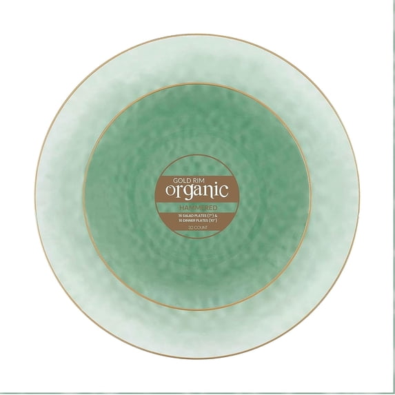 PLASTICPRO 128-piece Green Hammered Plastic Plates Combo Set Disposable Elegant Plates for Party, 7'' & 10''