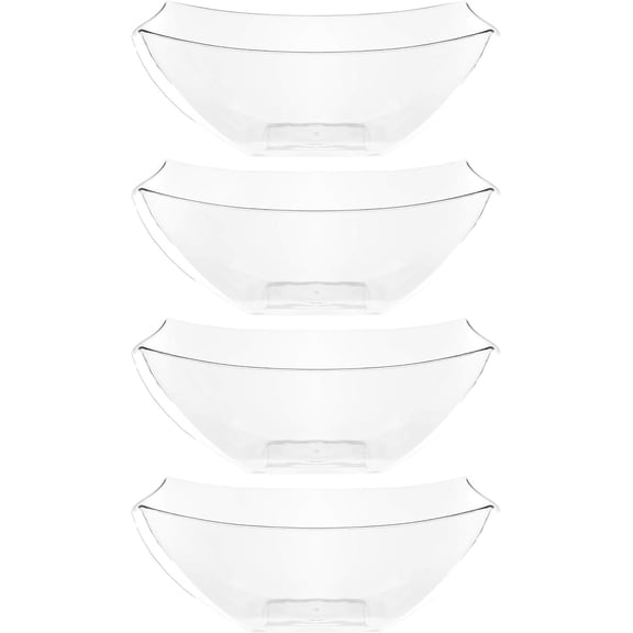 PLASTICPRO 16 Oz Disposable Serving Bowls Clear Plastic Square Snack Bowls, 4-Pack