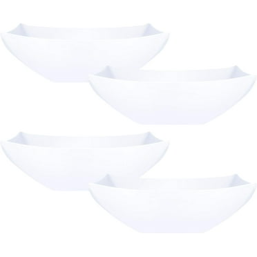 PLASTICPRO 32 Oz Disposable Serving Bowls White Plastic Square Snack Bowls, 4-Pack