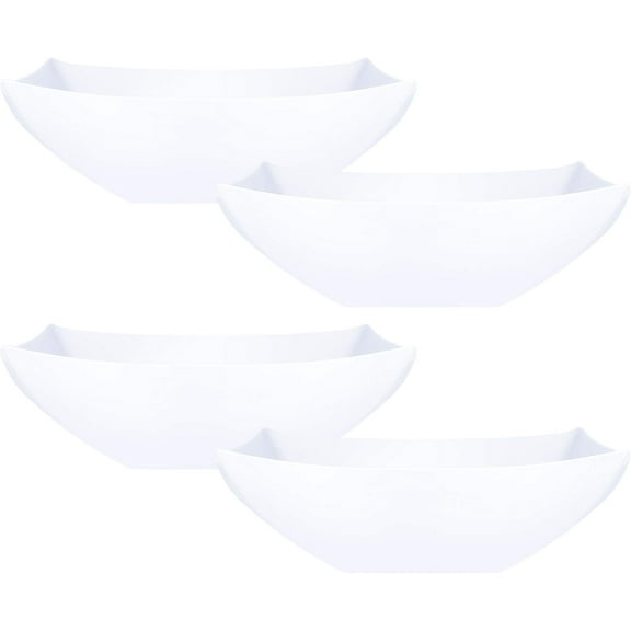 PLASTICPRO 32 Oz Disposable Serving Bowls White Plastic Square Snack Bowls, 4-Pack