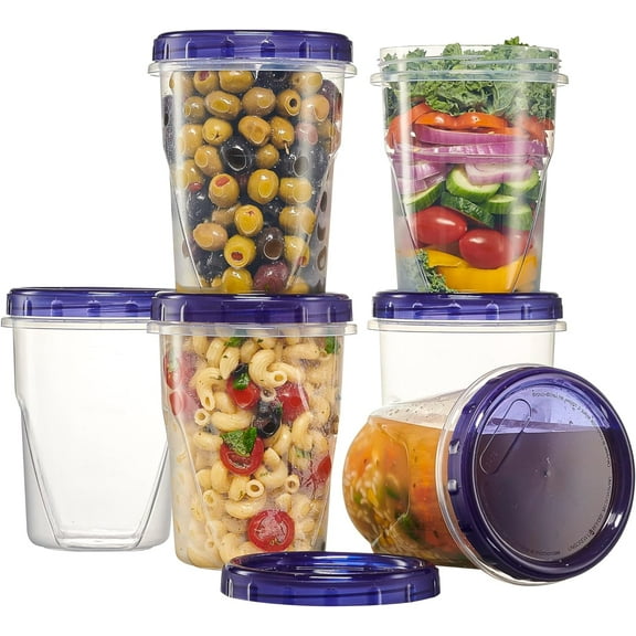 PLASTICPRO 32 Oz Twist Cap Meal Prep Containers Reusable Food Storage Containers with Lids, 6-Pack