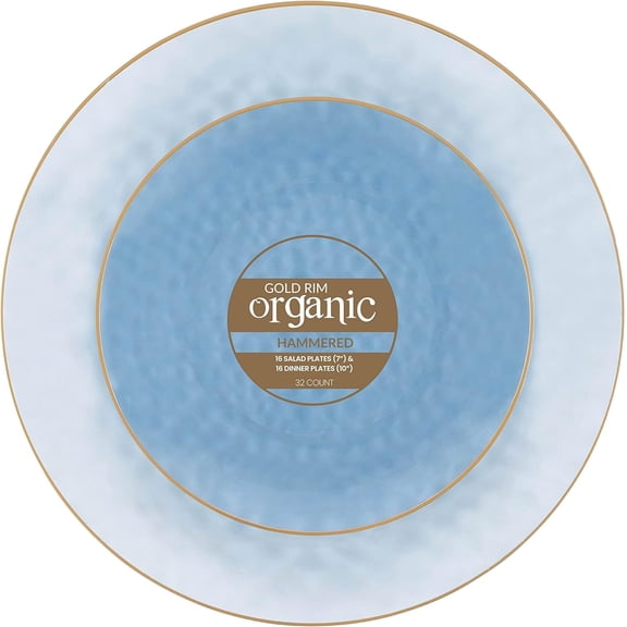 PLASTICPRO 32-piece Blue Hammered Plastic Plates Combo Set Disposable Elegant Plates for Party, 7'' & 10''