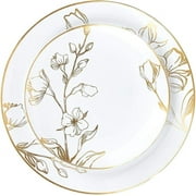 PLASTICPRO 32-piece Gold Floral Plastic Plates Disposable Heavy Duty Elegant Plate for Party, 7 & 10
