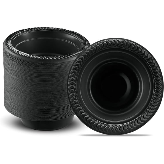 PLASTICPRO 5 Oz Black Plastic Bowls Round Disposable Microwavable Bowls, 200-Pack
