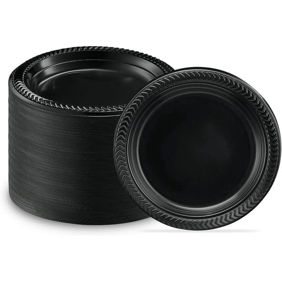 PLASTICPRO 6” Black Plastic Plates Lightweight Disposable Plates for Parties, 400-Pack