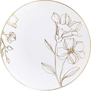 PLASTICPRO 6  White & Gold Disposable Plates Floral Fancy Plastic Plates, 120-Pack