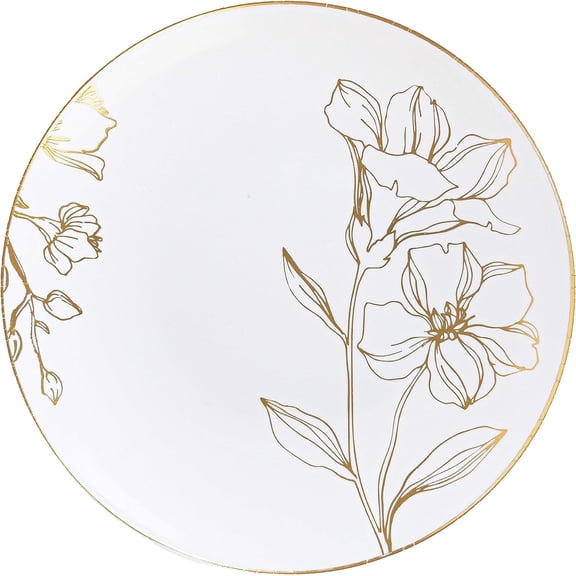 PLASTICPRO 6” White & Gold Disposable Plates Floral Fancy Plastic Plates, 40-Pack
