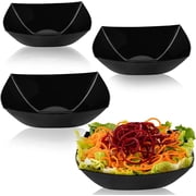 PLASTICPRO 64 Oz Disposable Serving Bowls Black Plastic Square Snack Bowls, 4-Pack