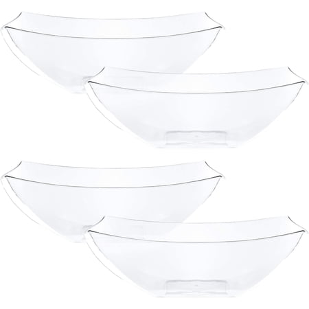 PLASTICPRO 64 Oz Disposable Serving Bowls Clear Plastic Square Snack Bowls, 4-Pack