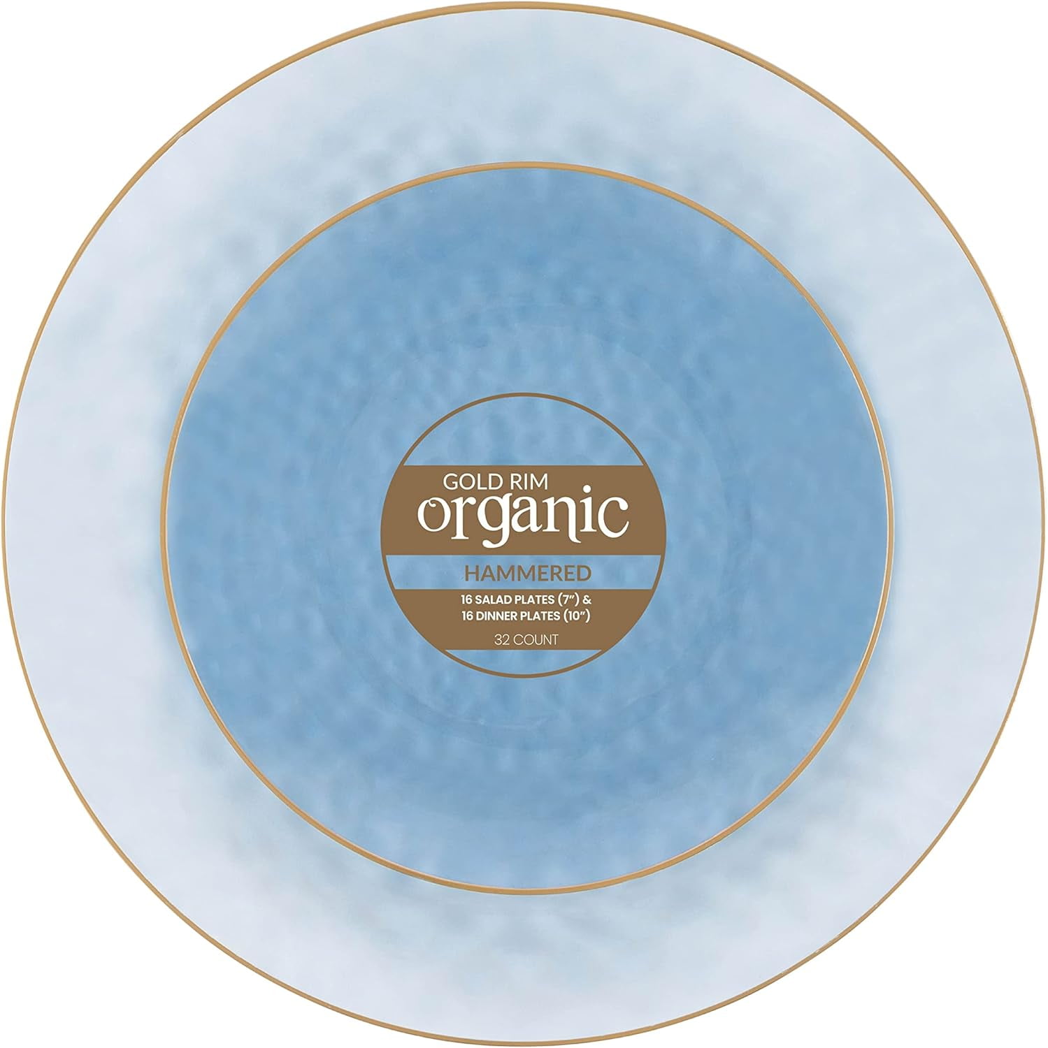 PLASTICPRO 64piece Blue Hammered Plastic Plates Combo Set Disposable