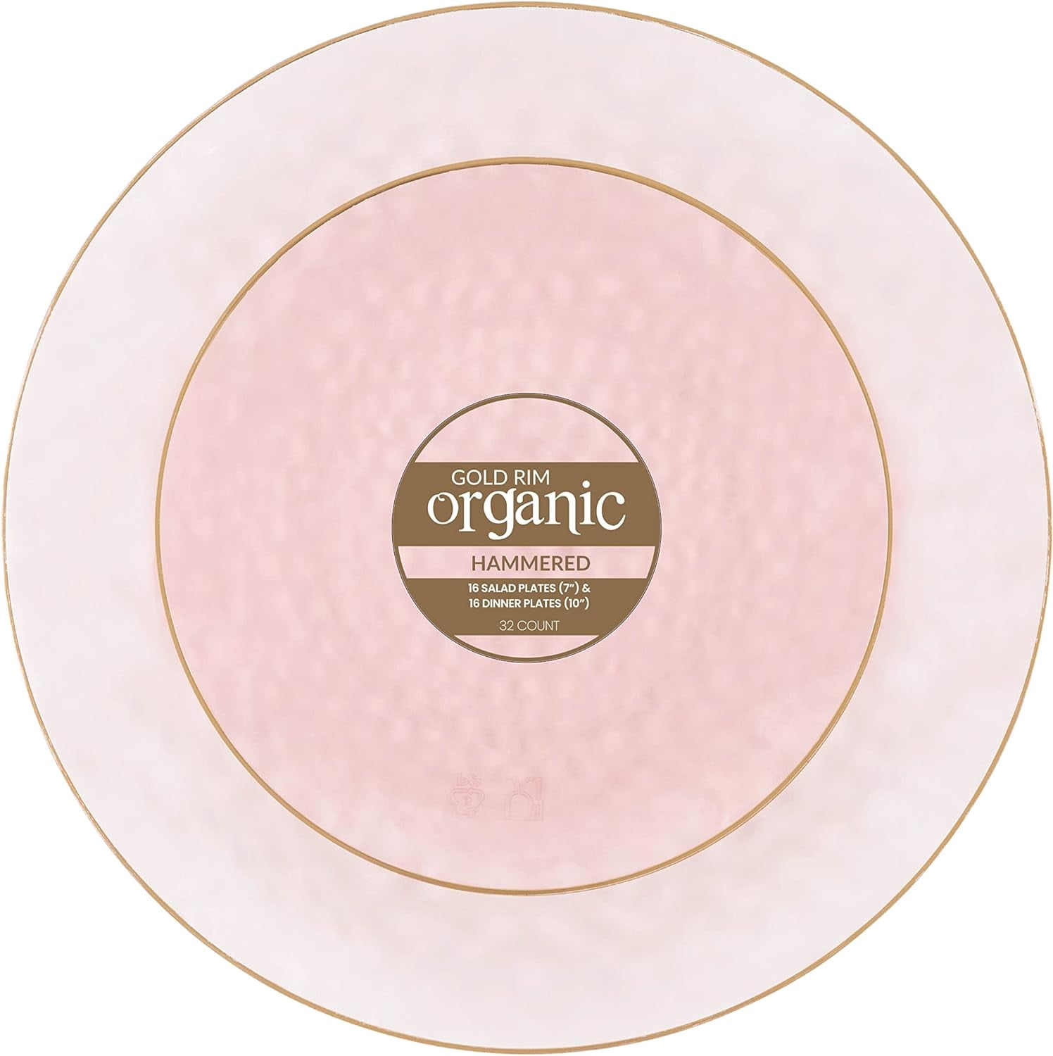 PLASTICPRO 64piece Pink Hammered Plastic Plates Combo Set Disposable