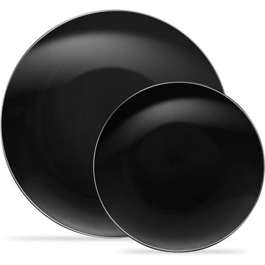 PLASTICPRO 7” & 10” Combo Plastic Plates Disposable Dinnerware Set, Black & Silver Rim 64-Pack