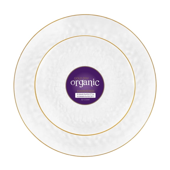 PLASTICPRO 7” & 10” Combo Plastic Plates Disposable Dinnerware Set, Clear Hammered Design 32-Pack
