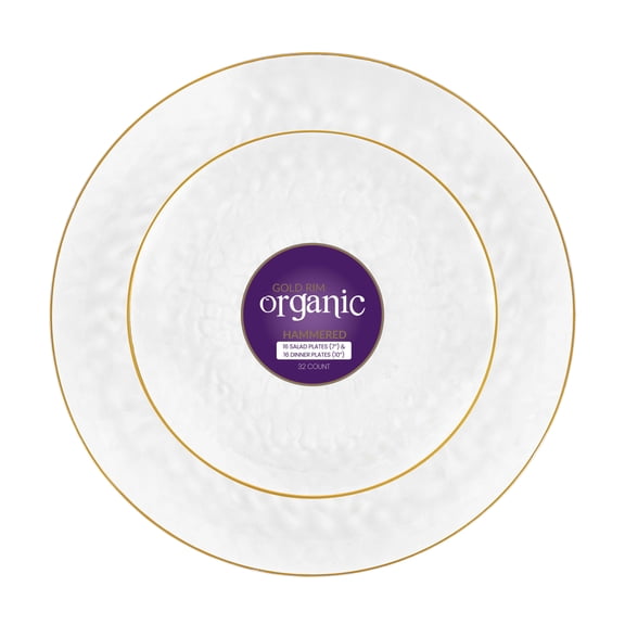 PLASTICPRO 7” & 10” Combo Plastic Plates Disposable Dinnerware Set, Clear Hammered Design 64-Pack