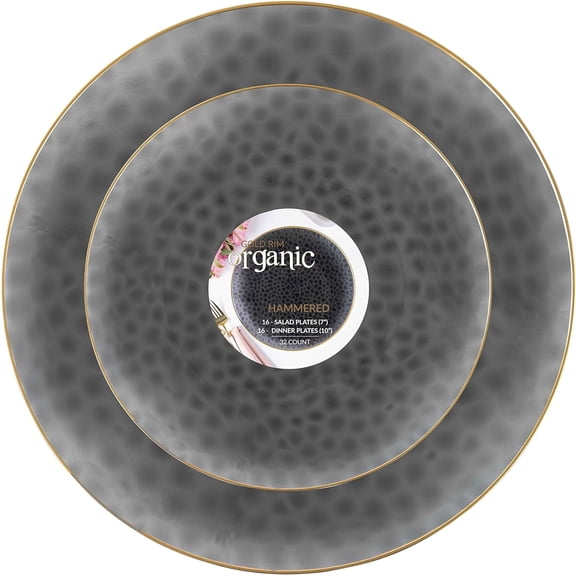 PLASTICPRO 7” & 10” Combo Plastic Plates Disposable Dinnerware Set, Trans Black Hammered Design 64-Pack