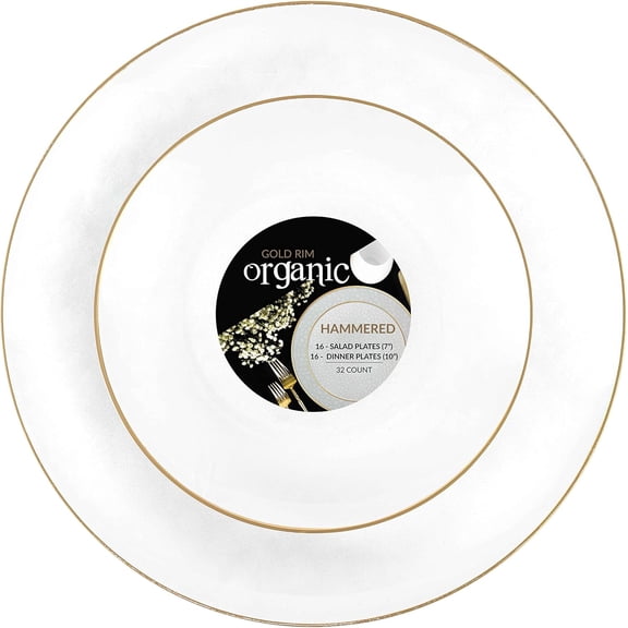 PLASTICPRO 7” & 10” Combo Plastic Plates Disposable Dinnerware Set, Trans White Hammered Design 32-Pack