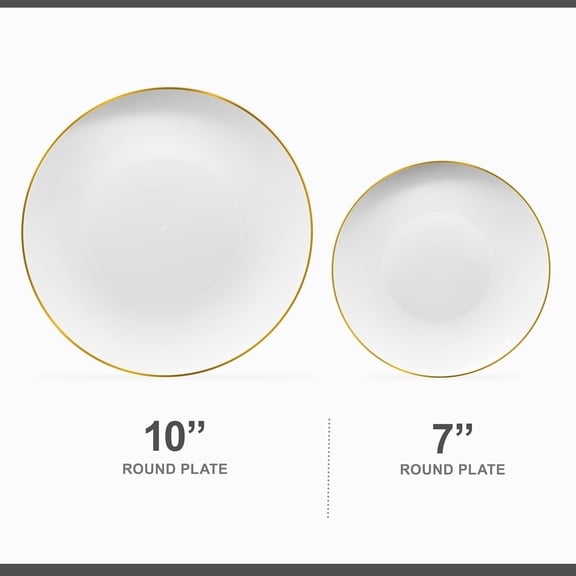 PLASTICPRO 7” & 10” Combo Plastic Plates Disposable Dinnerware Set, White & Gold Rim 32-Pack