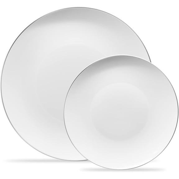 PLASTICPRO 7” & 10” Combo Plastic Plates Disposable Dinnerware Set, White & Silver Rim 32-Pack