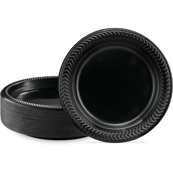 PLASTICPRO 7" Black Plastic Plates Lightweight Disposable Plates for Parties, 100-Pack