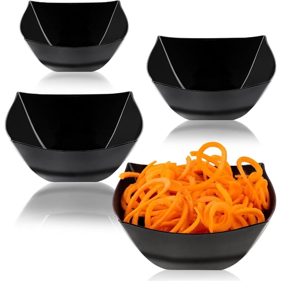 PLASTICPRO 8 Oz Disposable Serving Bowls Black Plastic Square Snack Bowls, 4-Pack